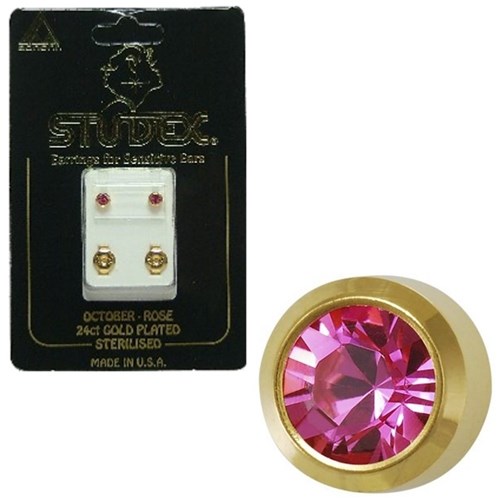 Birthstone Studs - Reg Bezel Gold - October / Rose